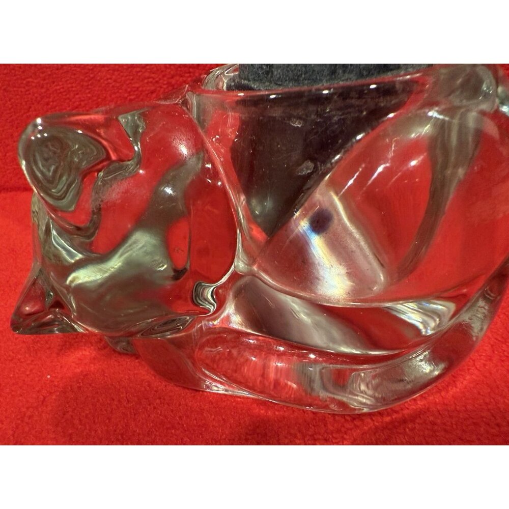 Vintage INDIANA GLASS Clear Sleeping Cat/Kitten Votive Candle Holder - Picture 2 of 9
